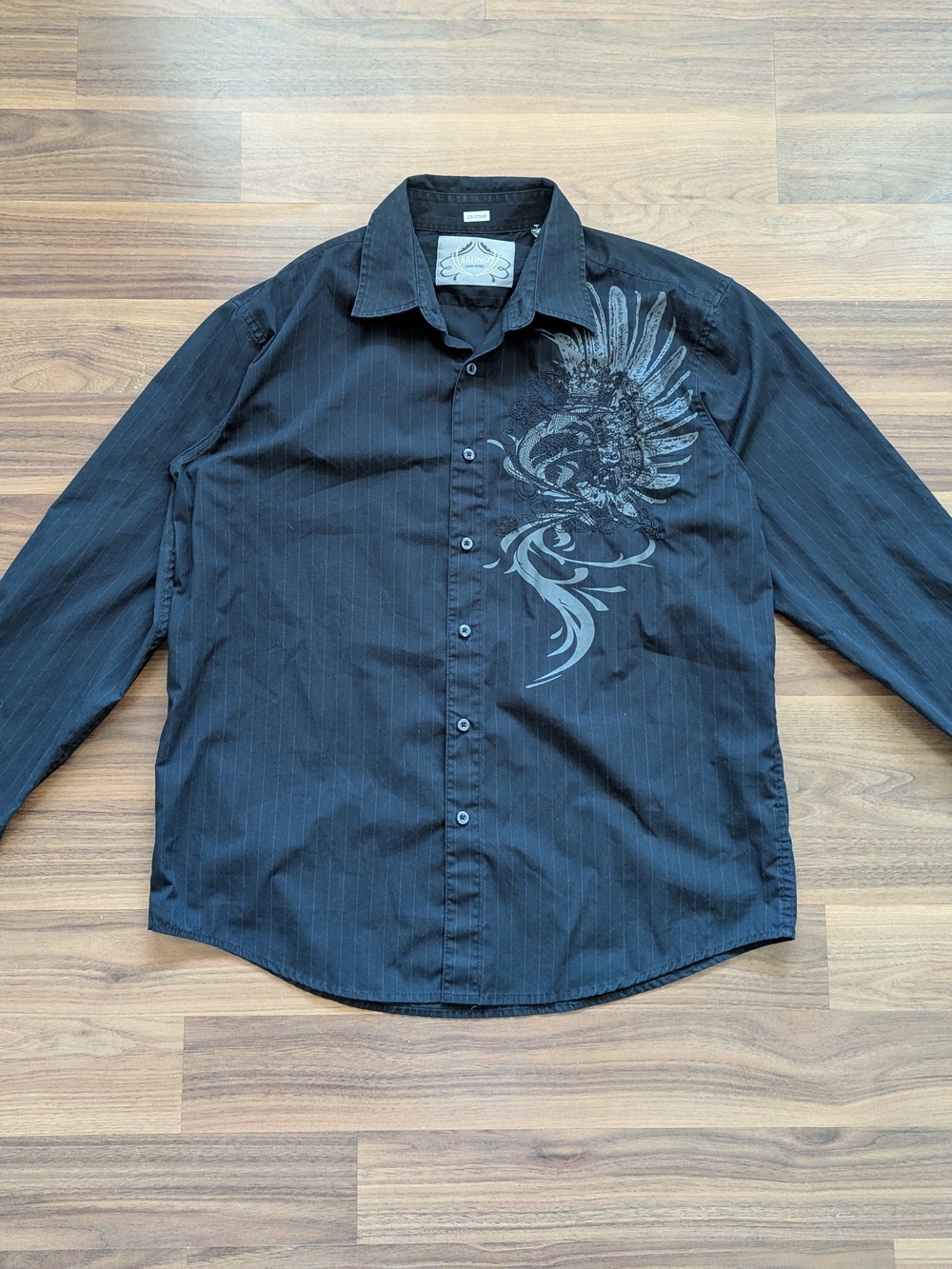 Men's Black Graphic Button-Down Shirt